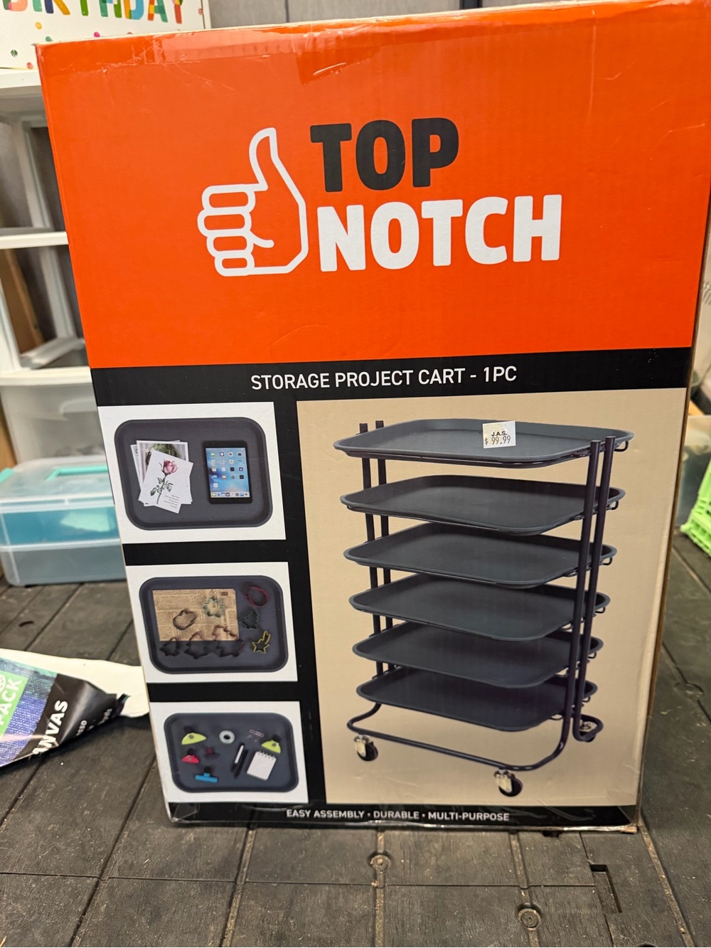 Top Notch Black Storage Project Cart - 5-Tier Mobile Organizer NWT